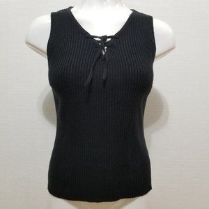 Tomfoolery top Large sleeveless ribbed knit tank tie neck early 2000's Y2K VTG